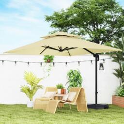 Rackhams 2.7 x 2.7(m) Cantilever Parasol with Aluminium Frame, Crank and Tilt, 360° Rotation, Double Top Garden Umbrella with Base and Cover, Khaki - Khaki - 268L x 268W x 265H cm - thumbnail 1
