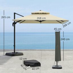 Rackhams 2.7 x 2.7(m) Cantilever Parasol with Aluminium Frame, Crank and Tilt, 360° Rotation, Double Top Garden Umbrella with Base and Cover, Khaki - Khaki - 268L x 268W x 265H cm - thumbnail 6