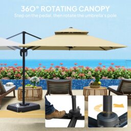 Rackhams 2.7 x 2.7(m) Cantilever Parasol with Aluminium Frame, Crank and Tilt, 360° Rotation, Double Top Garden Umbrella with Base and Cover, Khaki - Khaki - 268L x 268W x 265H cm - thumbnail 4