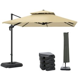 Rackhams 2.7 x 2.7(m) Cantilever Parasol with Aluminium Frame, Crank and Tilt, 360° Rotation, Double Top Garden Umbrella with Base and Cover, Khaki - Khaki - 268L x 268W x 265H cm - thumbnail 3