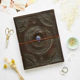 Rackhams Indra Extra Large Embossed & Stitched Leather Photo Album with Semi-Precious Stone - Black Onyx - thumbnail 4