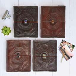 Rackhams Indra Extra Large Embossed & Stitched Leather Photo Album with Semi-Precious Stone - Black Onyx - thumbnail 2
