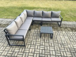 Rackhams Outdoor Garden Furniture Patio Lounge Corner Sofa Aluminium Set with Square Coffee Table Dark Grey - thumbnail 2