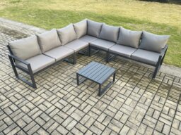 Rackhams Outdoor Garden Furniture Patio Lounge Corner Sofa Aluminium Set with Square Coffee Table Dark Grey - thumbnail 1