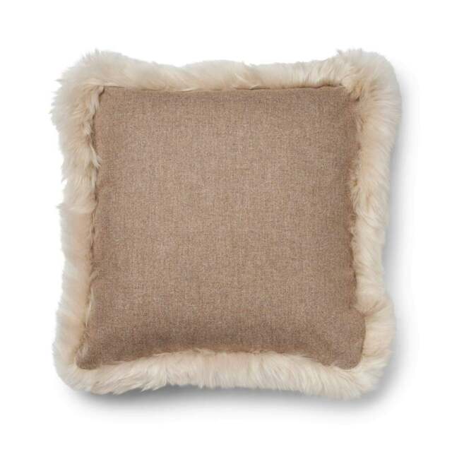 Rackhams Wool Cushion - Long Wool Trim  - 52x52 cm - Beige/Linen - 52x52 cm - image 1