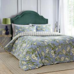 Rackhams Albera Floral Duvet Cover Set - French Blue - King - French Blue - 60% Cotton/40% Polyester - thumbnail 1