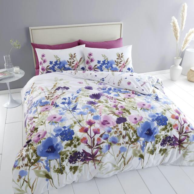 Rackhams Countryside Floral Reversible Duvet Cover Set - White - Single - image 1