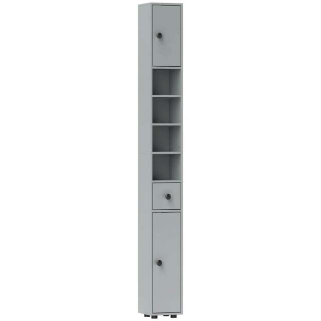 Rackhams 180cm Slim Bathroom Cabinet, with Drawer, Shelves and Cupboards - Grey