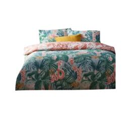 Rackhams Medinilla Tropical Duvet Cover Set - Sage/Blush - Double - Sage/Blush - 50% Cotton/50% Polyester