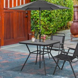 Rackhams Faux-marbled Patio Table with Umbrella Hole Steel Frame for Balcony - Black - Steel, SPCC Plastic - 80W x 80D x 71Hcm - thumbnail 1