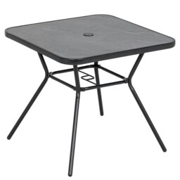 Rackhams Faux-marbled Patio Table with Umbrella Hole Steel Frame for Balcony - Black - Steel, SPCC Plastic - 80W x 80D x 71Hcm - thumbnail 2