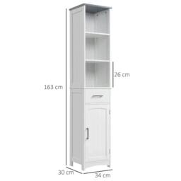 Rackhams Tall Bathroom Storage Cabinet with 3 Tier Shelf, Cupboard, Drawer, Door, Freestanding Linen Tower, Slim Side Organizer, White - thumbnail 3