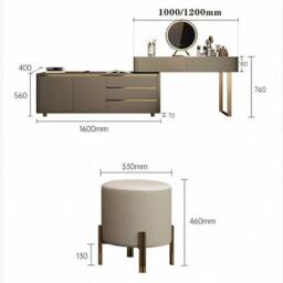 Rackhams Dempsey Dressing Table With Sideboard, Extendable, Corner Dressing Table - 120cm Dressing Table + 160cm Sideboard - With Stool - thumbnail 3