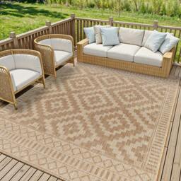 Rackhams Tuareg-Global Beige Ivory Graphic In- & Outdoor Jute-Look Rug - 200 x 275 cm - thumbnail 1