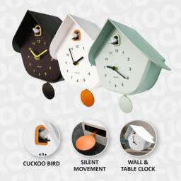 Rackhams WC2165 Walplus White Cuckoo Wall Clock with Orange Accents & Pendulum, Modern Minimalist Battery Operated, 32.5cm - thumbnail 5