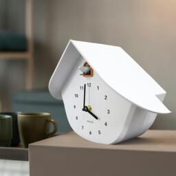 Rackhams WC2165 Walplus White Cuckoo Wall Clock with Orange Accents & Pendulum, Modern Minimalist Battery Operated, 32.5cm - thumbnail 4