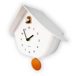 Rackhams WC2165 Walplus White Cuckoo Wall Clock with Orange Accents & Pendulum, Modern Minimalist Battery Operated, 32.5cm - thumbnail 1