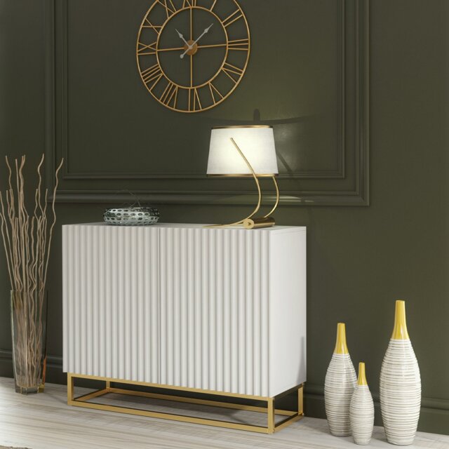 Rackhams Graceful White Sideboard with Fluted Fronts & Gold Legs – 100cm Storage Unit - 100cm - White - MDF/Chipboard - image 1