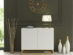 Rackhams Graceful White Sideboard with Fluted Fronts & Gold Legs – 100cm Storage Unit - 100cm - White -  MDF/Chipboard - thumbnail 3