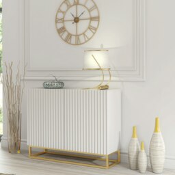 Rackhams Graceful White Sideboard with Fluted Fronts & Gold Legs – 100cm Storage Unit - 100cm - White -  MDF/Chipboard - thumbnail 6