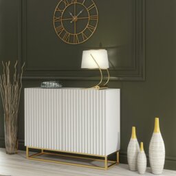 Rackhams Graceful White Sideboard with Fluted Fronts & Gold Legs – 100cm Storage Unit - 100cm - White -  MDF/Chipboard