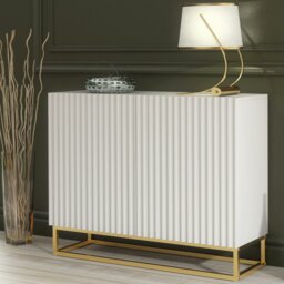 Rackhams Graceful White Sideboard with Fluted Fronts & Gold Legs – 100cm Storage Unit - 100cm - White -  MDF/Chipboard - thumbnail 2
