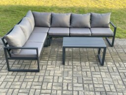 Rackhams Aluminium Garden Furniture Set Outdoor Indoor Lounge Corner Sofa Oblong Coffee Table Sets Dark Grey 6 Seater - thumbnail 2
