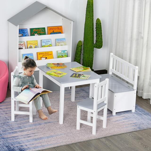 Rackhams 4-Piece Set Kids Wood Table Chair Bench w/ Storage Function for 3 Years+ - image 1