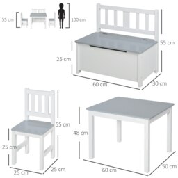 Rackhams 4-Piece Set Kids Wood Table Chair Bench w/ Storage Function for 3 Years+ - thumbnail 3