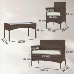 Rackhams 4 Piece Rattan Garden Furniture Sofa Set with Cushions, Brown - Rattan Garden Furniture Set - Steel, PE Rattan - 102W x 58D x 82H cm - thumbnail 4