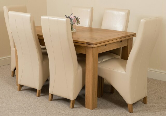 Rackhams Richmond Medium Oak Extendable Dining Table with Lola Leather Chairs - 6 chairs - Ivory - image 1
