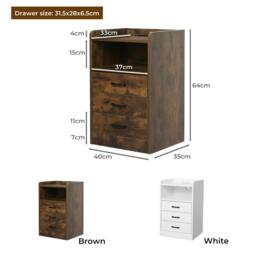 Rackhams Bedside Table Nightstand USB Charger Outlet RGB LED 3 Drawers Storage - White - thumbnail 4