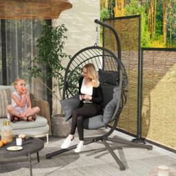 Rackhams Hanging Swing Chair w/ Thick Cushion, Patio Hanging Chair, Grey