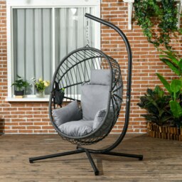 Rackhams Hanging Swing Chair w/ Thick Cushion, Patio Hanging Chair, Grey - Grey - thumbnail 3