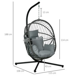 Rackhams Hanging Swing Chair w/ Thick Cushion, Patio Hanging Chair, Grey - Grey - thumbnail 6