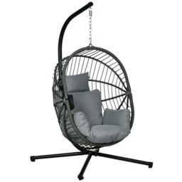 Rackhams Hanging Swing Chair w/ Thick Cushion, Patio Hanging Chair, Grey - Grey - thumbnail 2