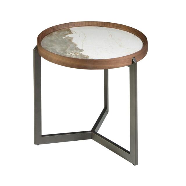 Rackhams Round Coffee Table in Porcelain Marble, Walnut and Dark Metallic Steel 2130 - image 1