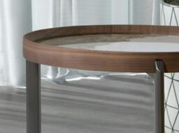 Rackhams Round Coffee Table in Porcelain Marble, Walnut and Dark Metallic Steel 2130 - thumbnail 5