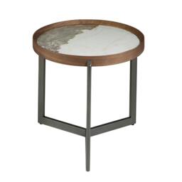 Rackhams Round Coffee Table in Porcelain Marble, Walnut and Dark Metallic Steel 2130 - thumbnail 2