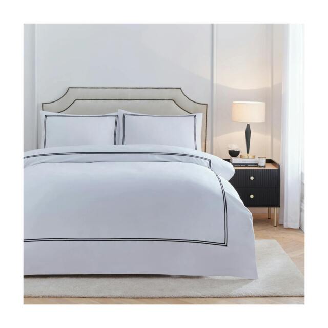 Rackhams Elara Reversible Cotton Embroidered Duvet Cover Set - Black - King/Super King - Black - 100% Cotton - image 1