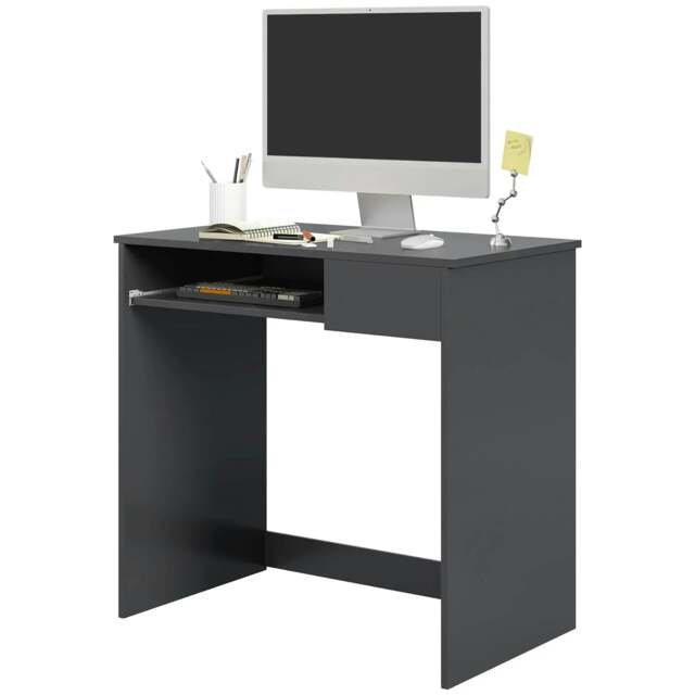 Rackhams Compact Computer Desk with Keyboard Tray and Drawer, Study Desk, Writing Desk for Home Office, Grey - image 1