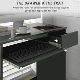 Rackhams Compact Computer Desk with Keyboard Tray and Drawer, Study Desk, Writing Desk for Home Office, Grey - thumbnail 4