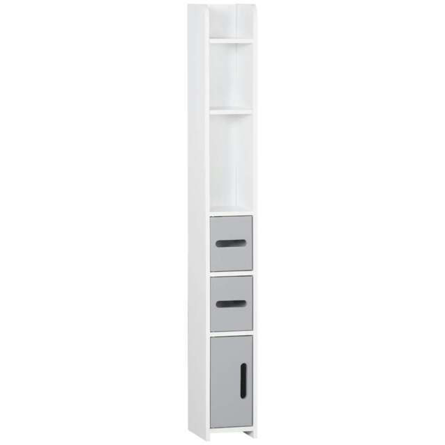 Rackhams Modern Bathroom Storage Cabinet, Freestanding Tall Bathroom Cabinet with Open Shelves and 3 Cupboards with Door, for Bedroom Hallway, Grey - image 1