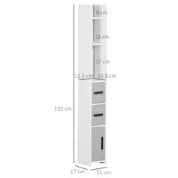 Rackhams Modern Bathroom Storage Cabinet, Freestanding Tall Bathroom Cabinet with Open Shelves and 3 Cupboards with Door, for Bedroom Hallway, Grey - thumbnail 3
