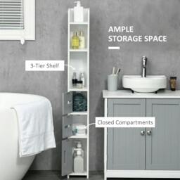 Rackhams Modern Bathroom Storage Cabinet, Freestanding Tall Bathroom Cabinet with Open Shelves and 3 Cupboards with Door, for Bedroom Hallway, Grey - thumbnail 4