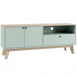 Rackhams TV Stand Cabinet for Television up to 36 Inch, Modern TV Unit with 2 Doors, Entertainment Center with Adjustable Shelf - Light Green - thumbnail 2
