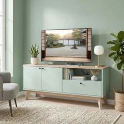 Rackhams TV Stand Cabinet for Television up to 36 Inch, Modern TV Unit with 2 Doors, Entertainment Center with Adjustable Shelf - Light Green