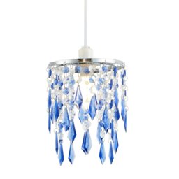 Rackhams Modern Waterfall Design Pendant Shade with Clear/Blue Acrylic Drops and Beads