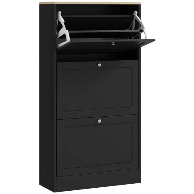 Rackhams Modern Compact Three-Drawer Shoe Storage Cabinet - Black - image 1