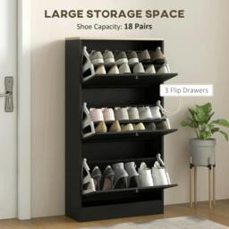 Rackhams Modern Compact Three-Drawer Shoe Storage Cabinet - Black - thumbnail 4